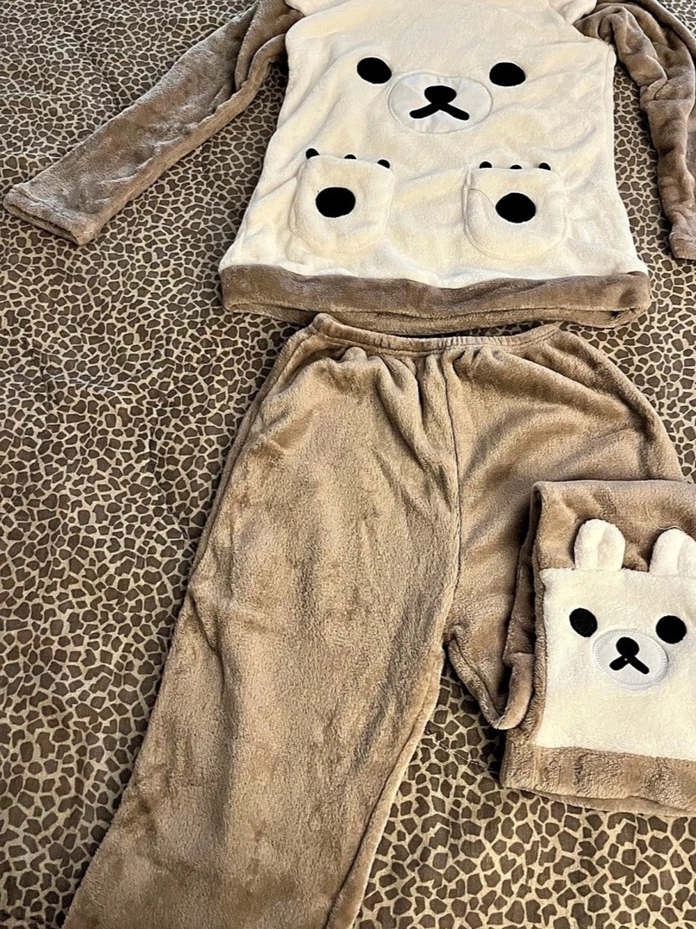 Bear Pajama Set in Brown & Cream - Size XXL